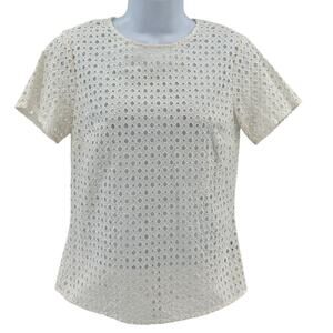 Michael Kors Blouse WMNS S White Short Sleeve Eyelet Back Zip Sheer Breathable